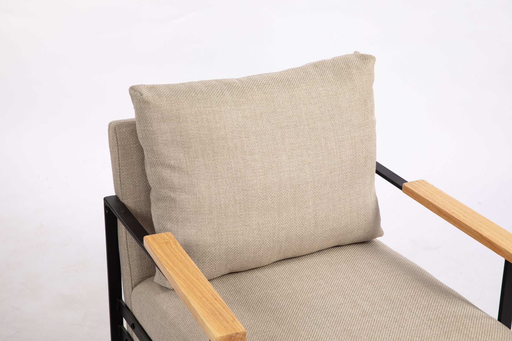 Leather Accent Chair Guest Chair For Living Room, Mid Century Armchair For Bedroom Khaki Linen