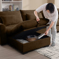 Corduroy Sectional Sofa, L Shaped Couch With Storage Footstool And 3 Pillow, Sectional Couch For Living Room Apartment, Brown Brown Corduroy 3 Seat