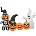 Homcom 7.5Ft Halloween Inflatables Pumpkin Ghost Family, Blow Up Halloween Decorations Outdoor Led Yard Display, Waterproof Orange Polyester