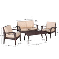 Honolulu 4Pc Pe Wicker Set Kd Brown Tan Pe Rattan Iron Waterproof Fabric