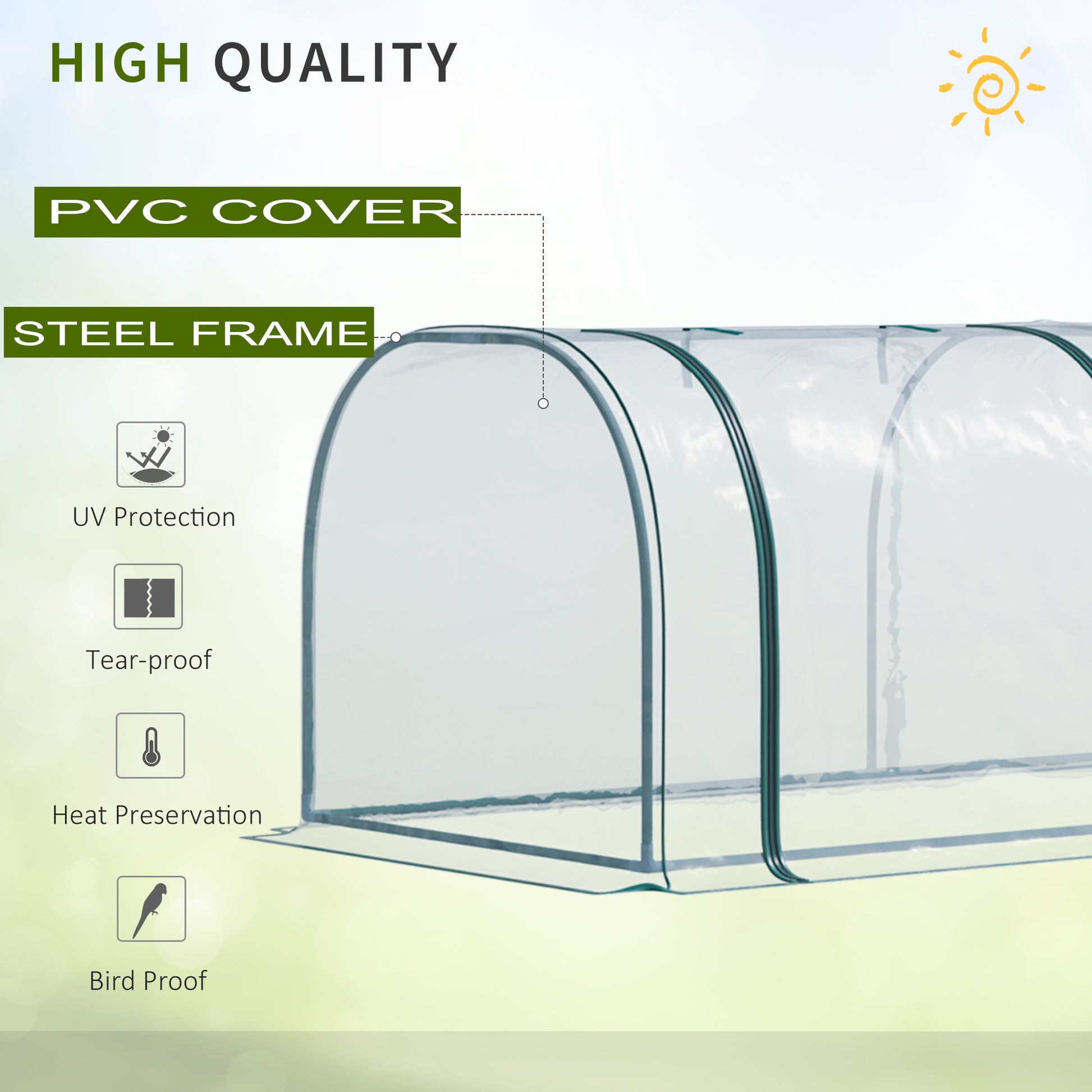 Outsunny 11' X 3' X 2.5' Mini Greenhouse, Portable Tunnel Green House With Roll Up Zippered Doors, Uv Waterproof Cover, Steel Frame, Clear Clear Pvc