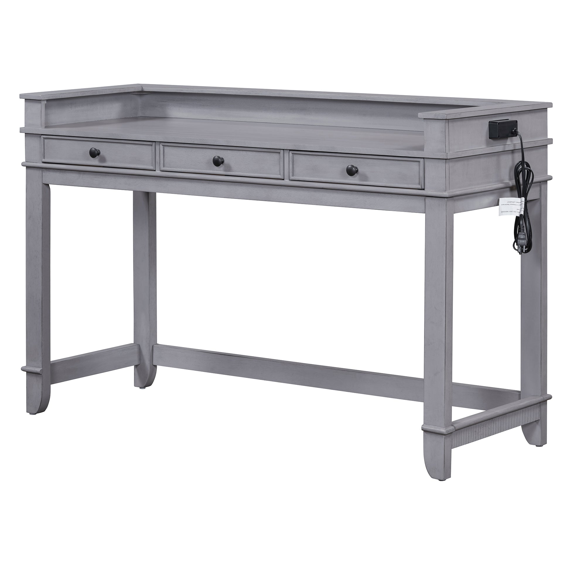 4 Piece Dining Table Set For 3, Retro Kitchen Table And Chairs Set With 3 Storage Drawers, Ideal For Small Spaces Gray Gray Mdf,Rubber Wood