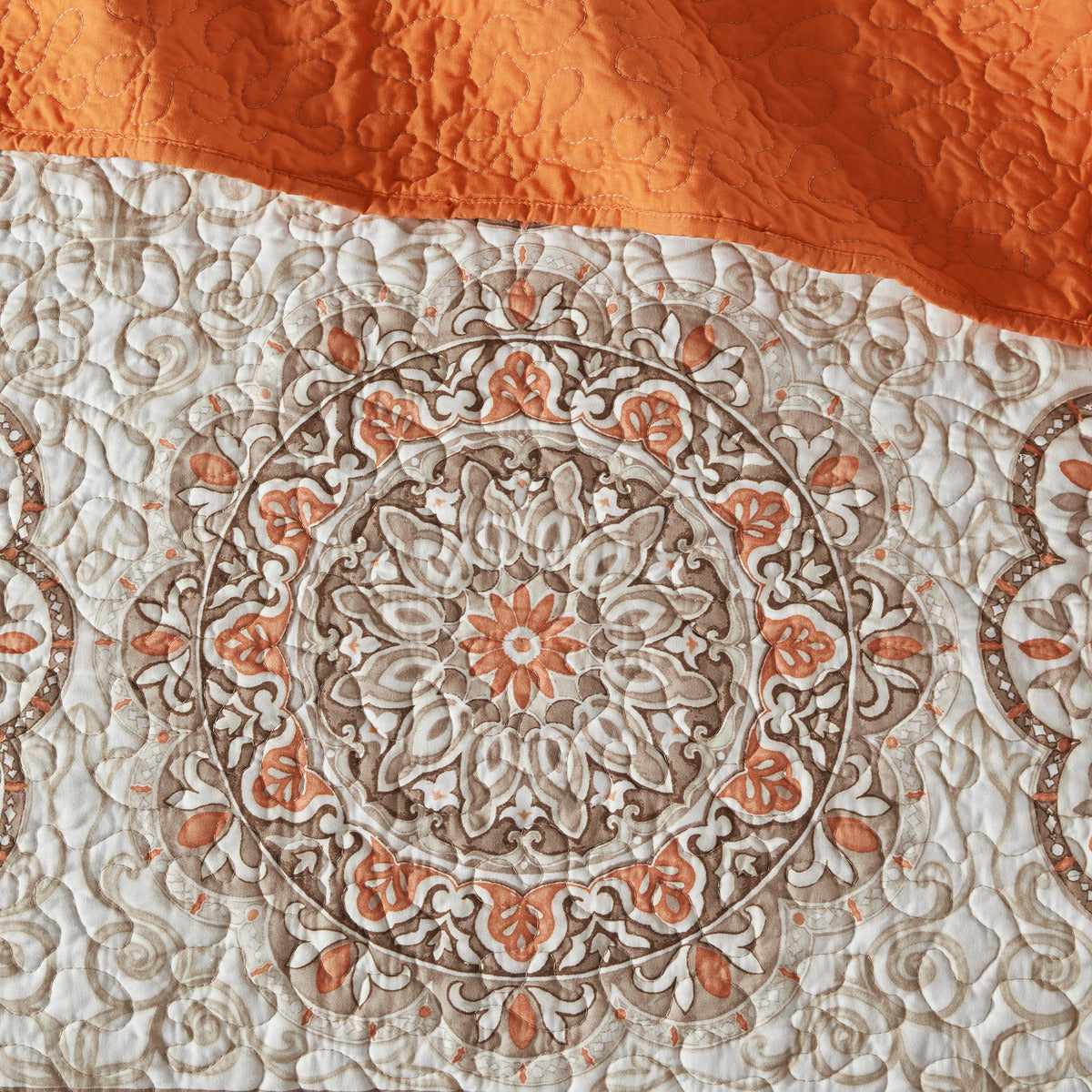6 Piece Reversible Quilt Set With Throw Pillows Orange Full Queen Orange Cotton