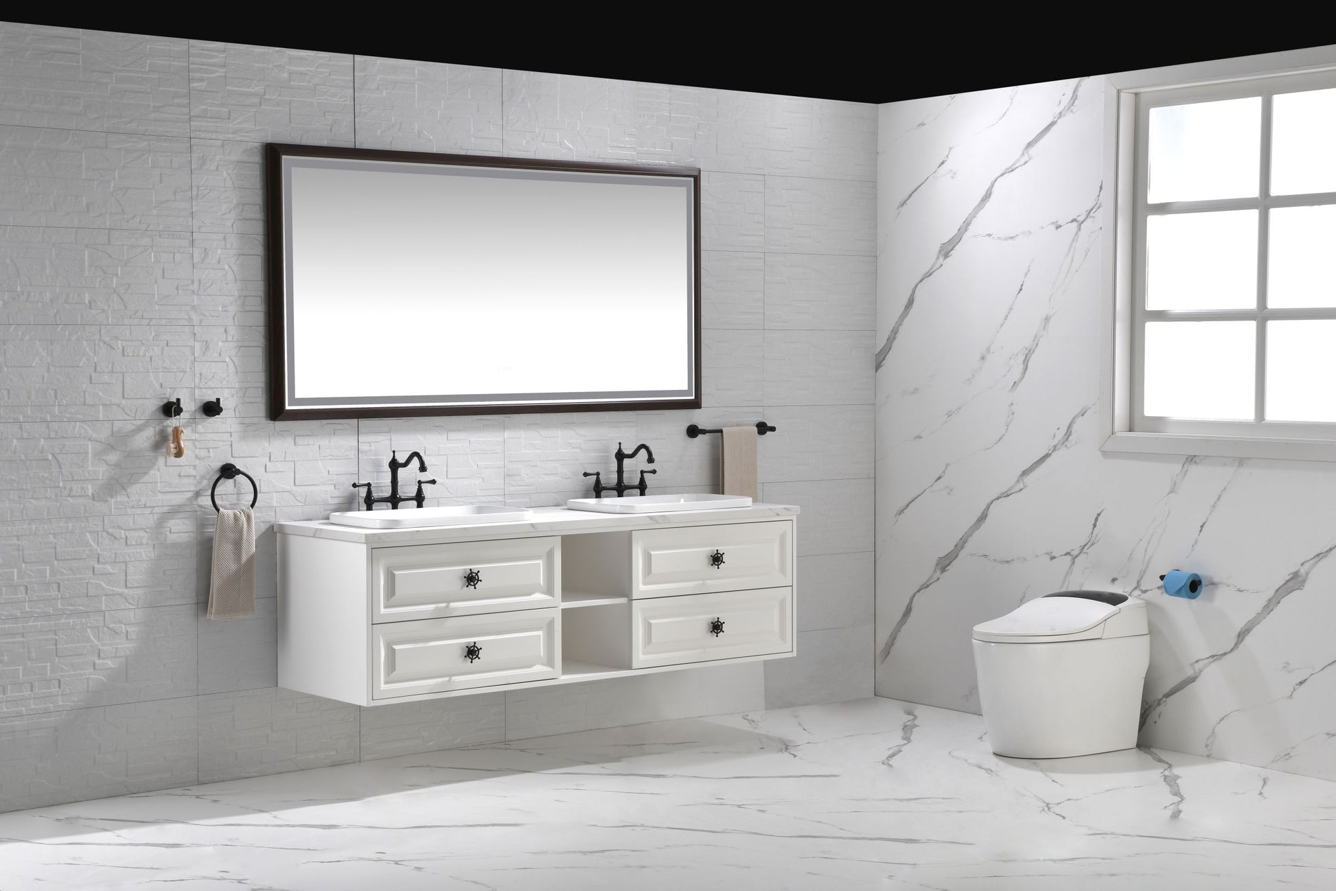 Bathroom Led Mirror Is Multi Functional And Each Function Is Controlled By A Smart Touch Button. Brown Aluminium