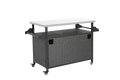 Large Bar Cart,Outdoor Kitchen Wicker Island Rolling Cart & Storage Cabinet, Wheels And Stainless Steel Extended Table Top, Side Handle For Patio Kitchen Or Bar Cart, Grey No Grey Garden & Outdoor