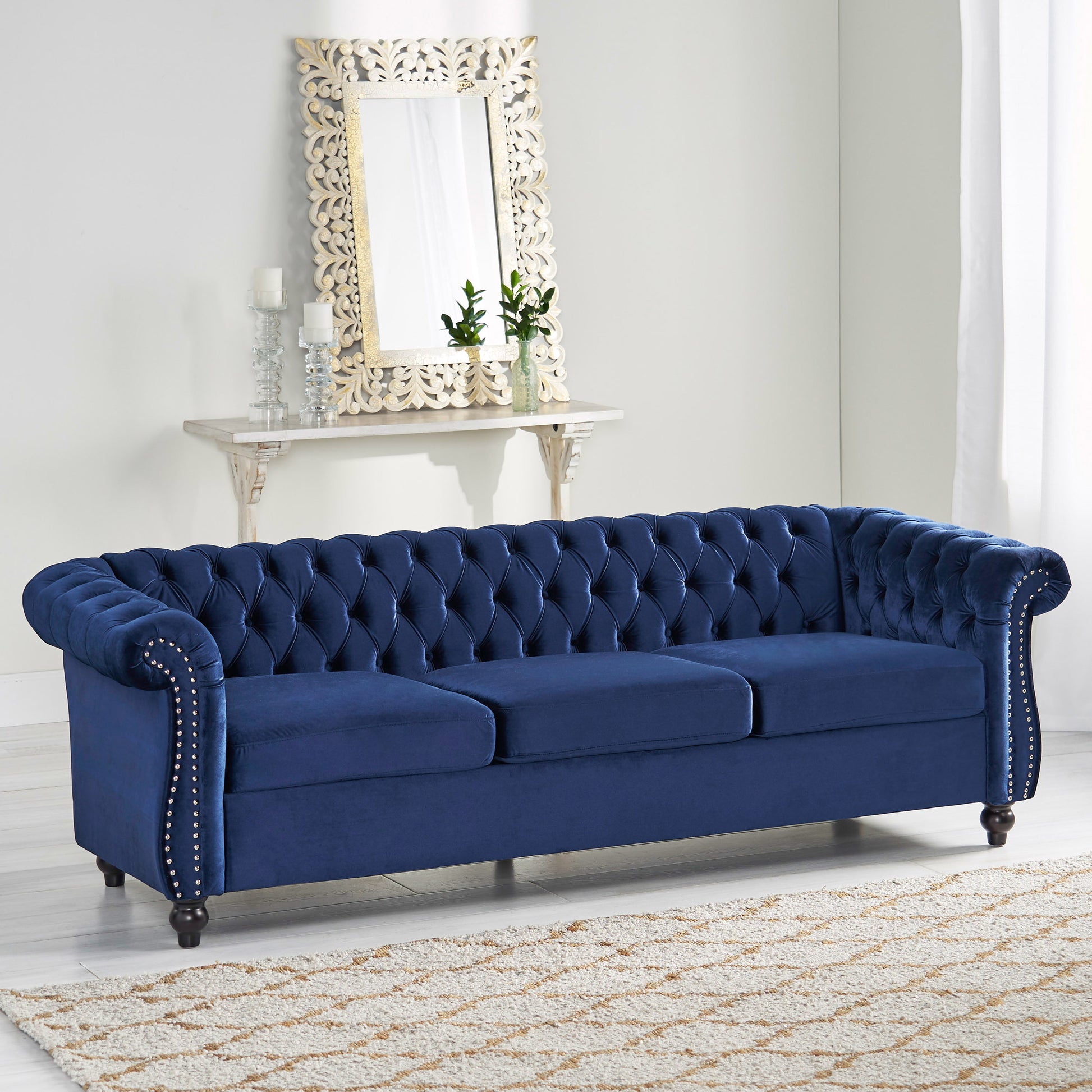 Sofa 3 Seater Blue Velvet