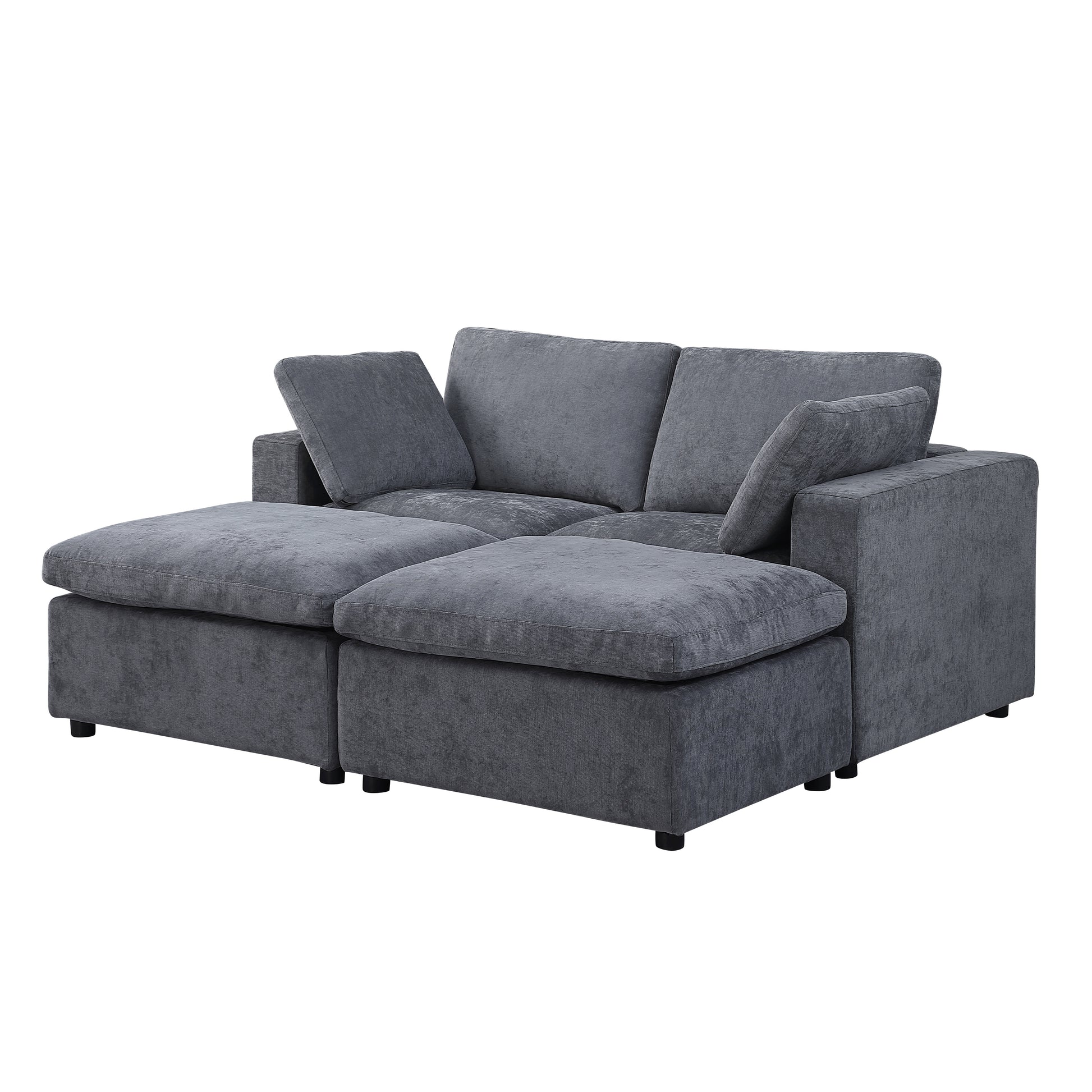 68.5" Loveseat Sofa With 2 Ottoman Modular Sofa Sleeper Couch Set Upholstered Couch For Living Room Apartment Small Space, Chenille Grey Grey Fabric 4 Seat