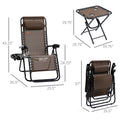 Outsunny Zero Gravity Chair Set With Side Table, Folding Reclining Chair With Cupholders & Pillows, Adjustable Lounge Chair For Pool, Backyard, Lawn, Beach, Brown Brown Steel