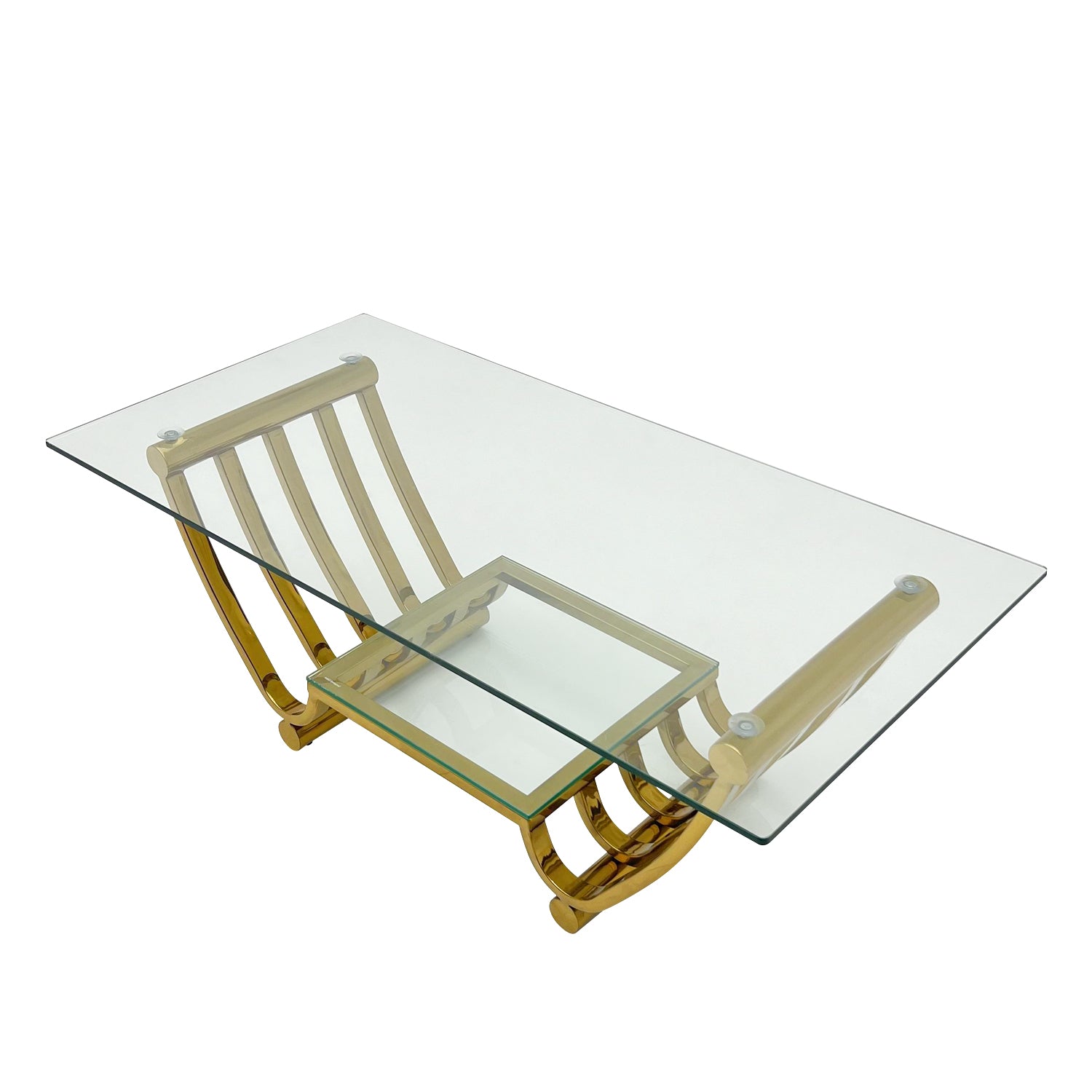 47" Rectangle Modern Stainless Steel Coffee Table, Double Layer Clear Tempered Glass Coffee Table, Center Table Table With Storage, For Living Room Home Office, Easy Assembly, Gold Clear,Gold Modern