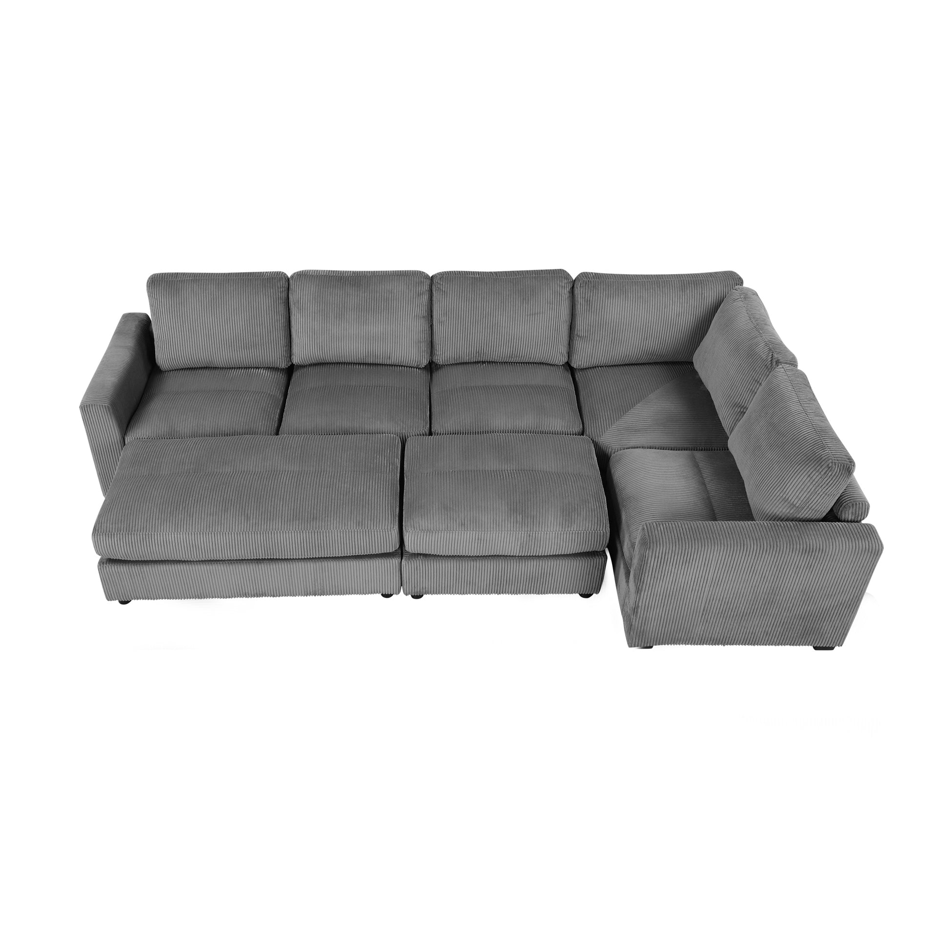 121.3" Sectional Couch Sofa Bed Modular Sofa With Two Movable Ottomans For Living Room Old Sku:N719S001640E , Gray Gray Foam Corduroy 7 Seat