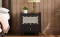 Wooden Nightstand With Rattan Woven Storage Cabinet And 1 Drawer, Exquisite Elegance With Natural Storage Solutions For Bedroom, Black Expected Arrival Time: 08.23 Black 1 Drawer Wood