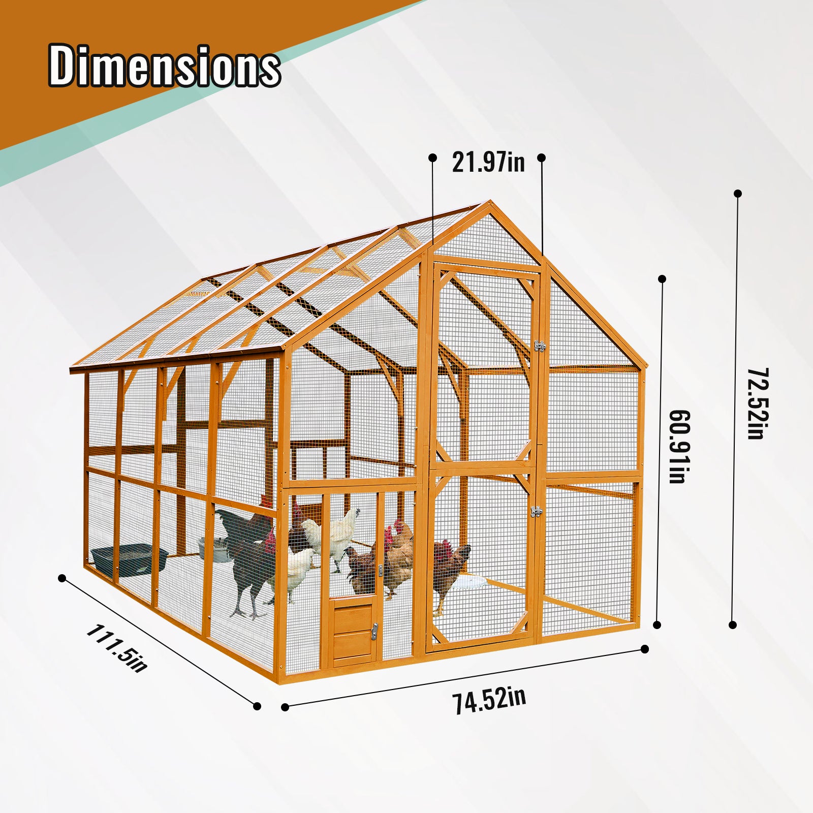 Wooden Chicken Coop 111'' 74'' 72'' Large Kitten Playpen, Chicken Run With Waterproof Cover And Two Small Doors, Pet Playpen Exercise Pen For Rabbit Duck Cat Yellow Metal & Wood