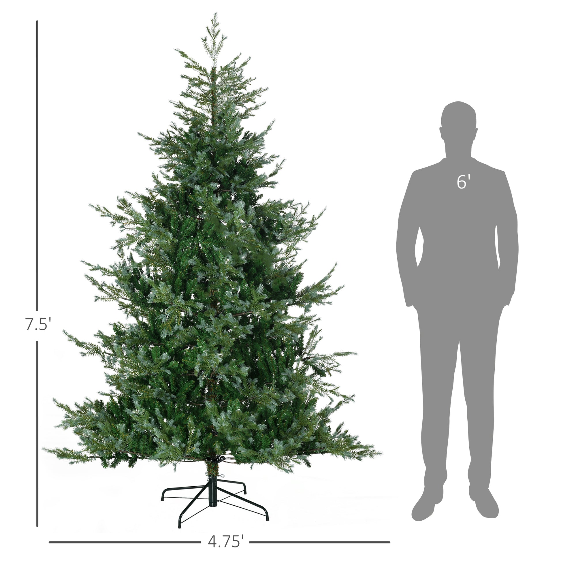 Homcom 7.5Ft Artificial Christmas Tree Holiday D Cor With 1288 Branches, Auto Open, Steel Base, Wide Shape, Easy To Shape Branches Green Plastic