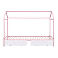 Twin Xl To King Metal Twin Size House Platform Bed With 2 Drawers, Pink Box Spring Not Required Twin Xl Pink Metal Bed Frame Metal