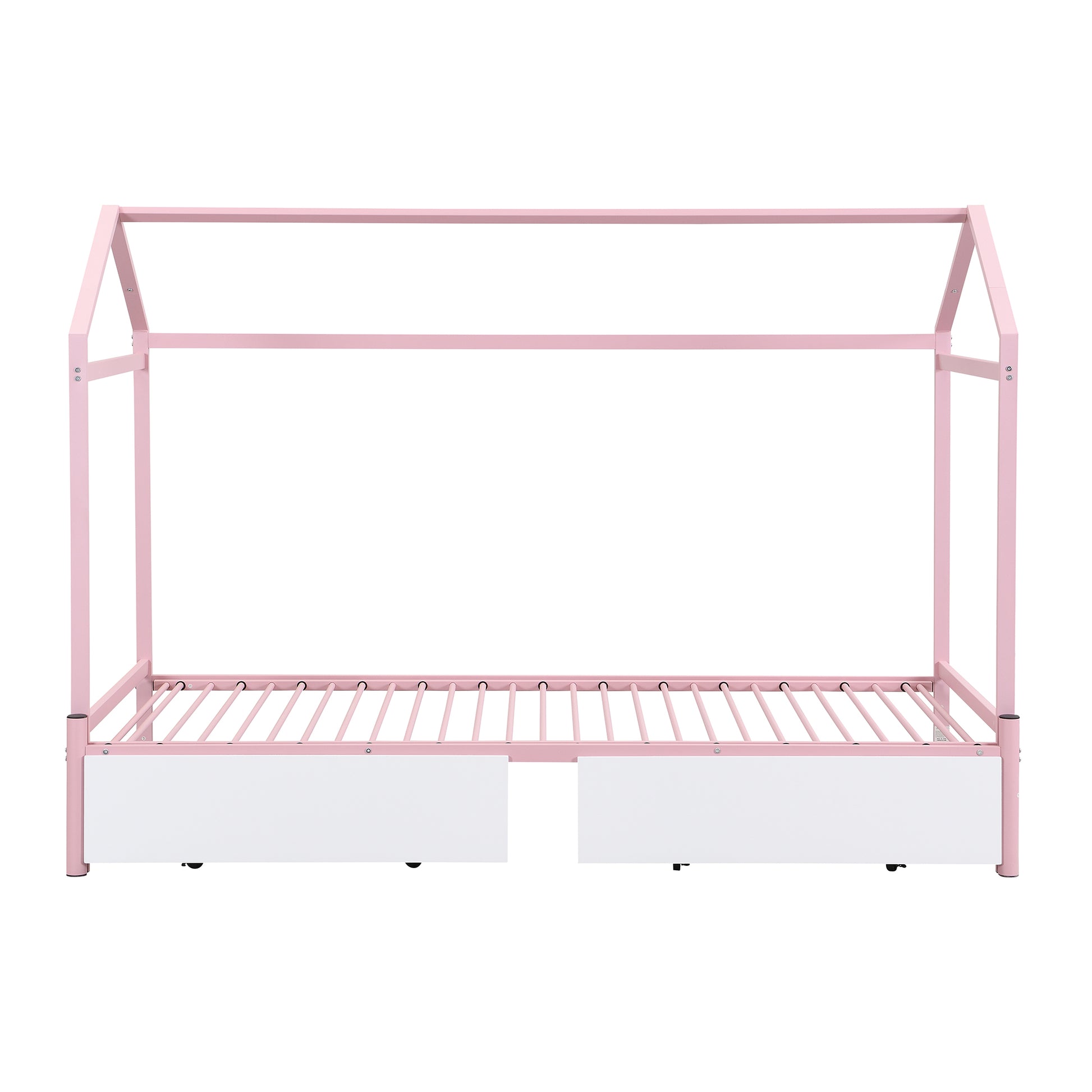 Twin Xl To King Metal Twin Size House Platform Bed With 2 Drawers, Pink Box Spring Not Required Twin Xl Pink Metal Bed Frame Metal