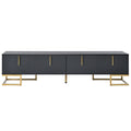 Modern Tv Stand With Metal Legs And Gold Handles For Tvs Up To 80'', Media Console Table With Cabinets And Adjustable Shelves, Luxury Tv Cabinet With Geometric Lines For Living Room, Black Black Gold Primary Living Space 80 89 Inches 80 89 Inches 80