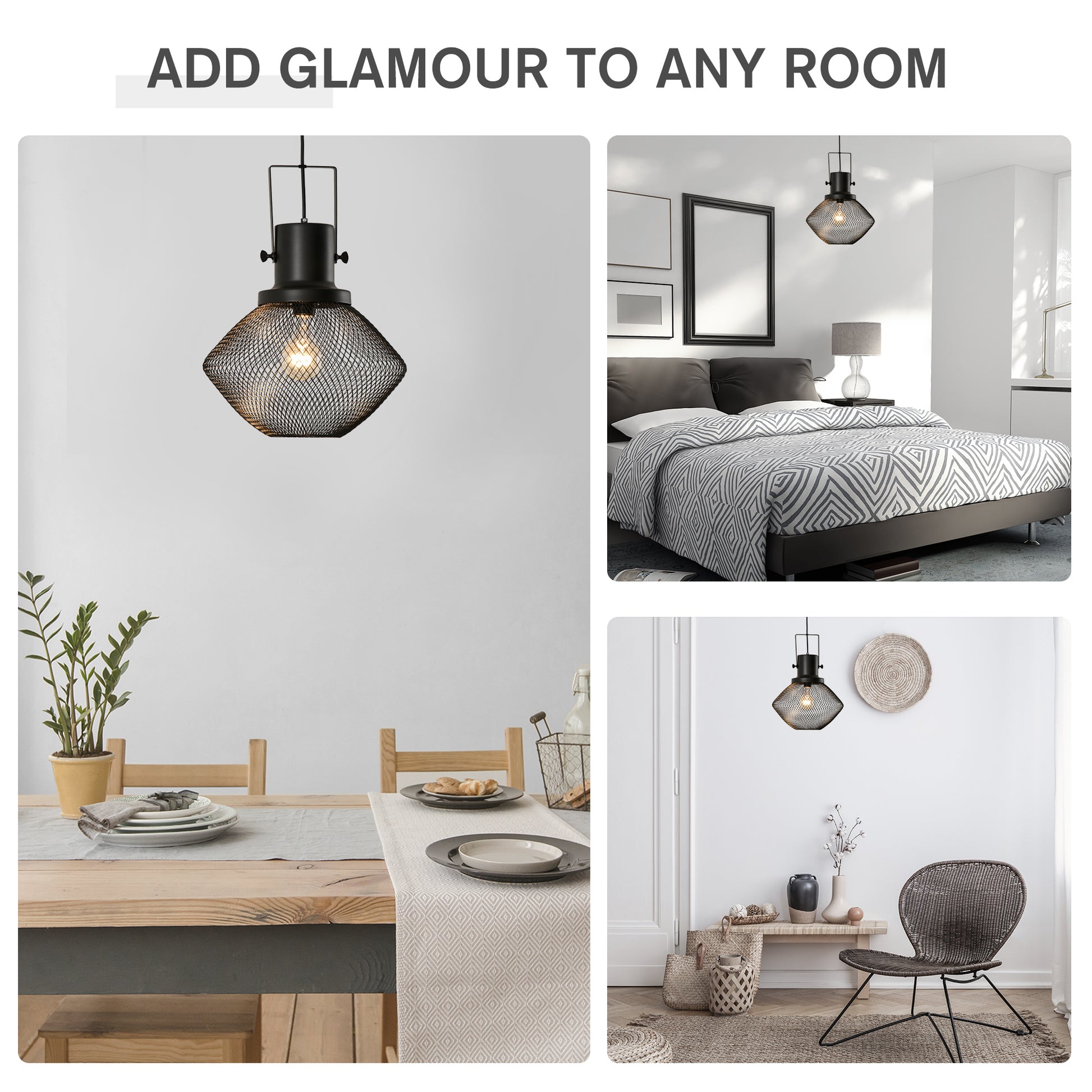 Homcom Industrial Pendant Light Fixtures, Black Metal Frame Hanging Ceiling Light For Living Room, Bedroom, Kitchen, Dining Room With Adjustable Hanging Chain, Black Black Steel