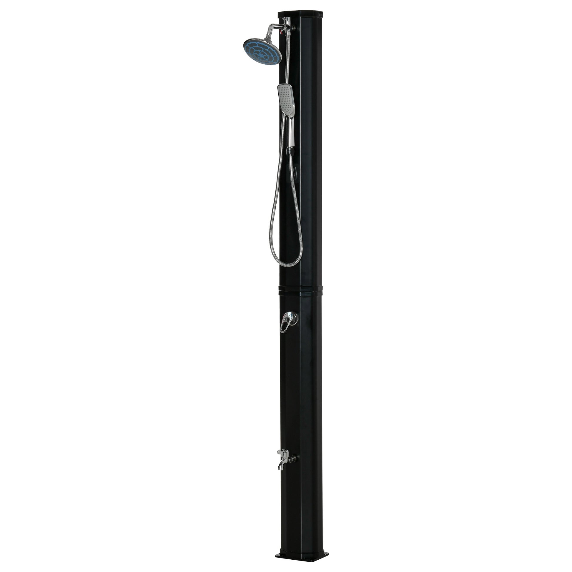 Outsunny 7' Outdoor Solar Heated Shower With 360 Rotating Rainfall & Handheld Shower Head, Foot Shower Faucet, Temperature And Pressure Adjustable, Holds 9.2 Gallons For Backyard Pool Black Plastic