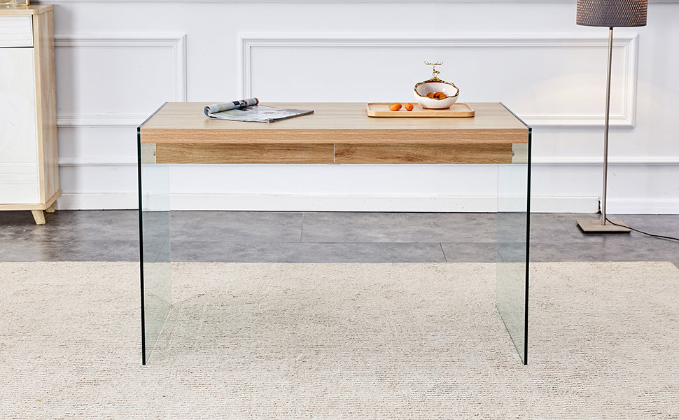 The Top Of The Coffee Table Is Made Of Medium Density Fiberboard And Wooden Stickers, With Transparent Tempered Glass On Both Sides. The Design Is Simple And Elegant, With A Sturdy Structure. Wood Mdf Glass