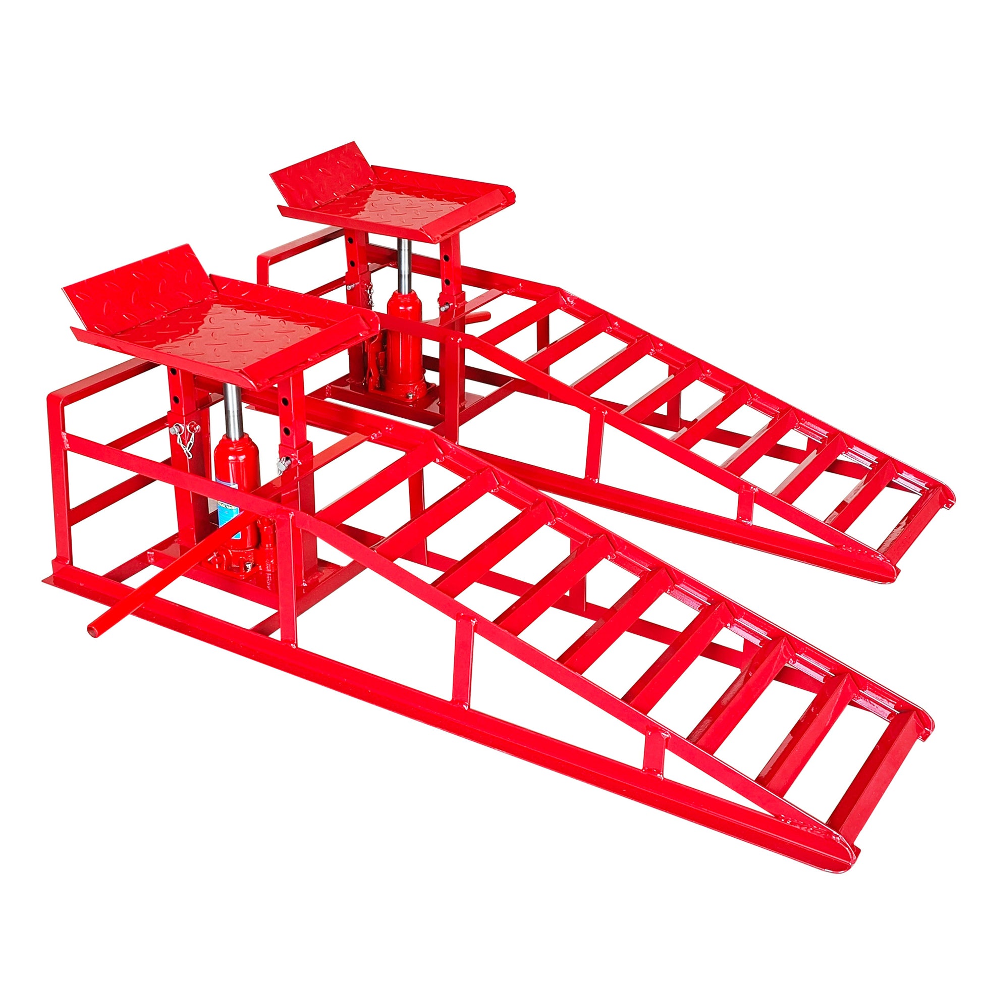 Hydraulic Car Ramps, 2 Pack Car Ramp High Lift, 11000Lbs Automotive Truck Cars Service Ramps, Low Profile Oil Change Ramps With Support Jack For Car Truck Trailer Garage Repair Red Red Industrial