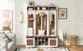 5 In 1 Entryway Bench With Coat Rack, 7 Sturdy Hooks, 2 Spacious Drawers And Adjustable Shelves, 58.8'' Wide Hall Tree With Metal Handles For Hallway, Entryway, Living Room Brown White Mdf
