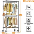 Rolling Clothes Rack, Heavy Duty Clothing Rack, 3 Shelf Portable Adjustable Wardrobe Closet With Wheels, Hanging Rods & Side Hooks, 29.5