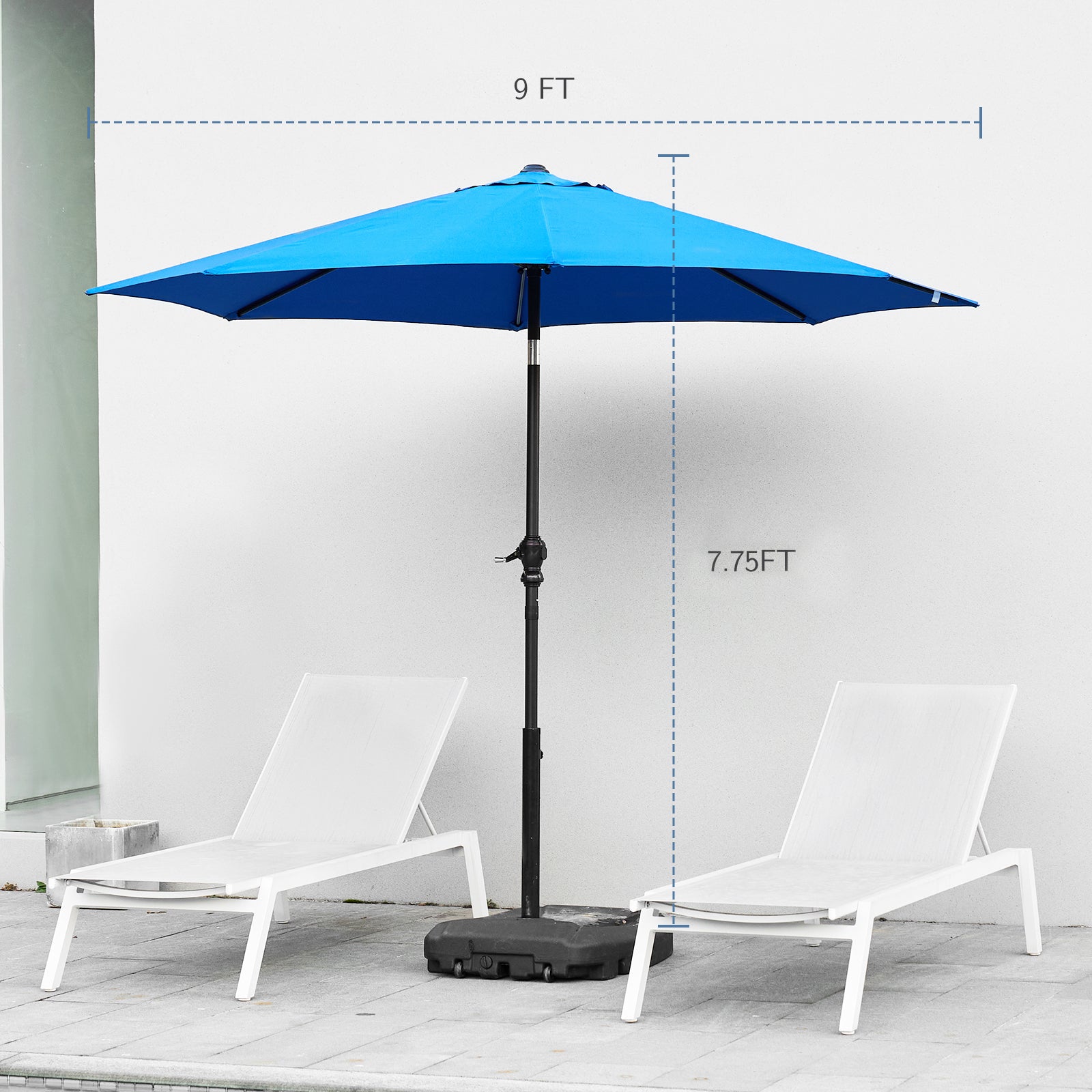 9 Foot Outdoor Patio Umbrella With Button Tilt And Crank, Outdoor Patio Market Table Umbrella Uv Protected And Waterproof, Blue Blue Polyester