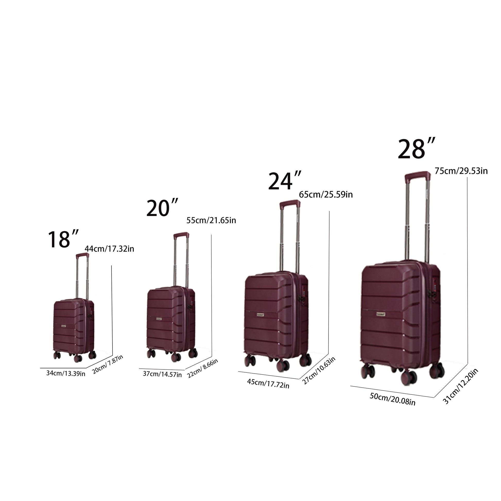 4 Piece Luggage Set With Swivel Wheels, Hard Expandable Travel Luggage With Password Lock 18 20 24 28 Purple Polypropylene