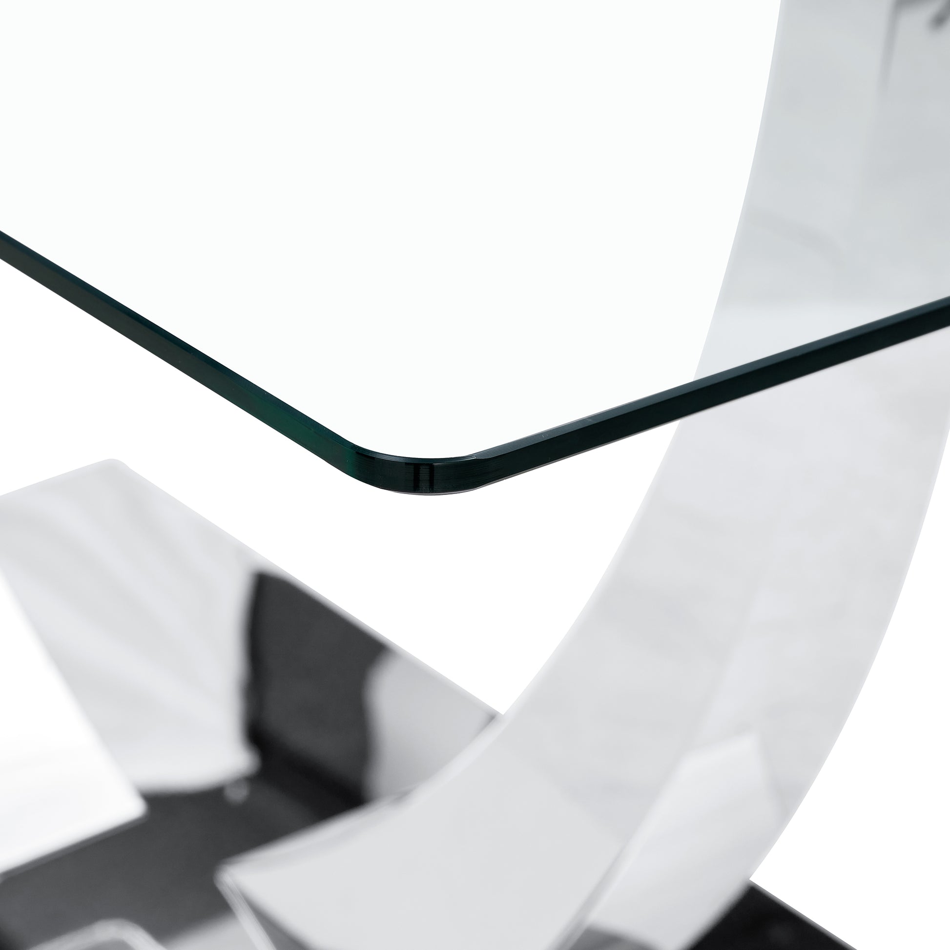 Table And Chair Set.Modern Dining Table,Tempered Glass Tabletop And Silver Colored Leg.Paired With 4 Soft And Comfortable White Pu Chair, Perfect For Dinner, Meetings, Home And Office Decor. White