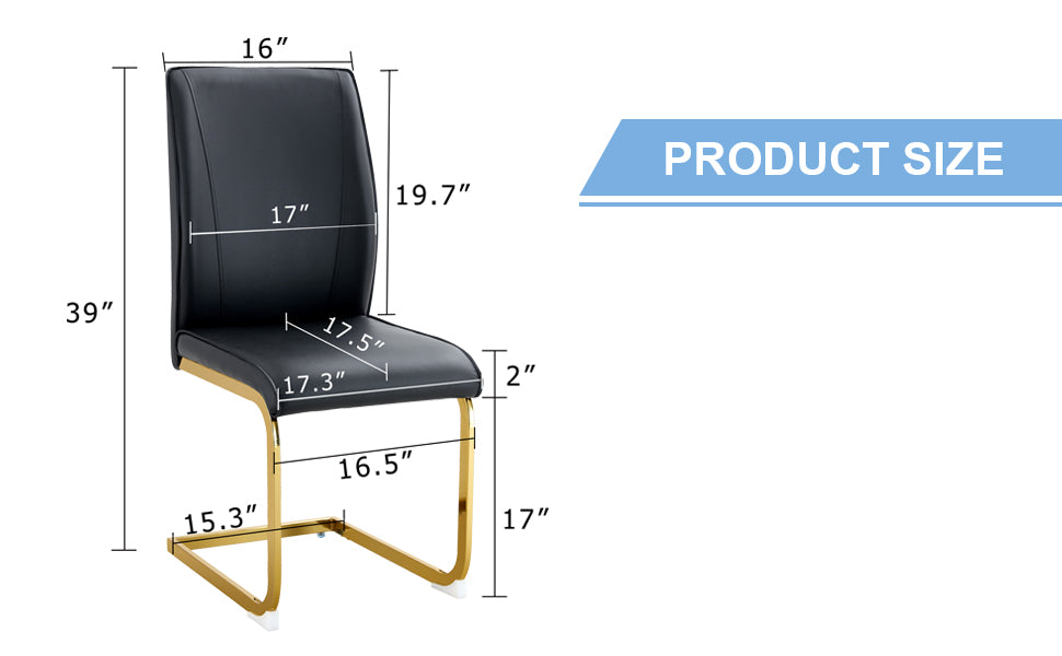 Luxury Simple Arch Chair Set Of 2 Black Pu Material High Resilience Dining Chair With Arched Metal Gold Leg. Black Gold Set Of 2 Metal,Pu