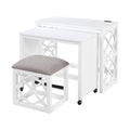 Desks And Stool Set 3Pc White Finish Rolling Desk With Casters, 2 Charging Ports Home Office Furniture White Computer Desk Primary Living Space Contemporary Desk Rectangular Wood