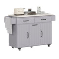 K&K Kitchen Island With Trash Can Storage Cabinet, Kitchen Cart With Drop Leaf, Spice Rack, Towel Rack And Drawer, Rolling Kitchen Island On Wheels With Adjustable Shelf, Grey Grey Gray Kitchen