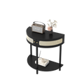Unique Half Moon Design End Table With Rattan Door,Elegant Semicircle Sofa Side Table With 2 Rattan Storage Cabinet And Bottom Shelf For Living Room, Bedroom Black Primary Living Space Boho Freestanding Semicircular Drawers Coffee & End Tables Polished