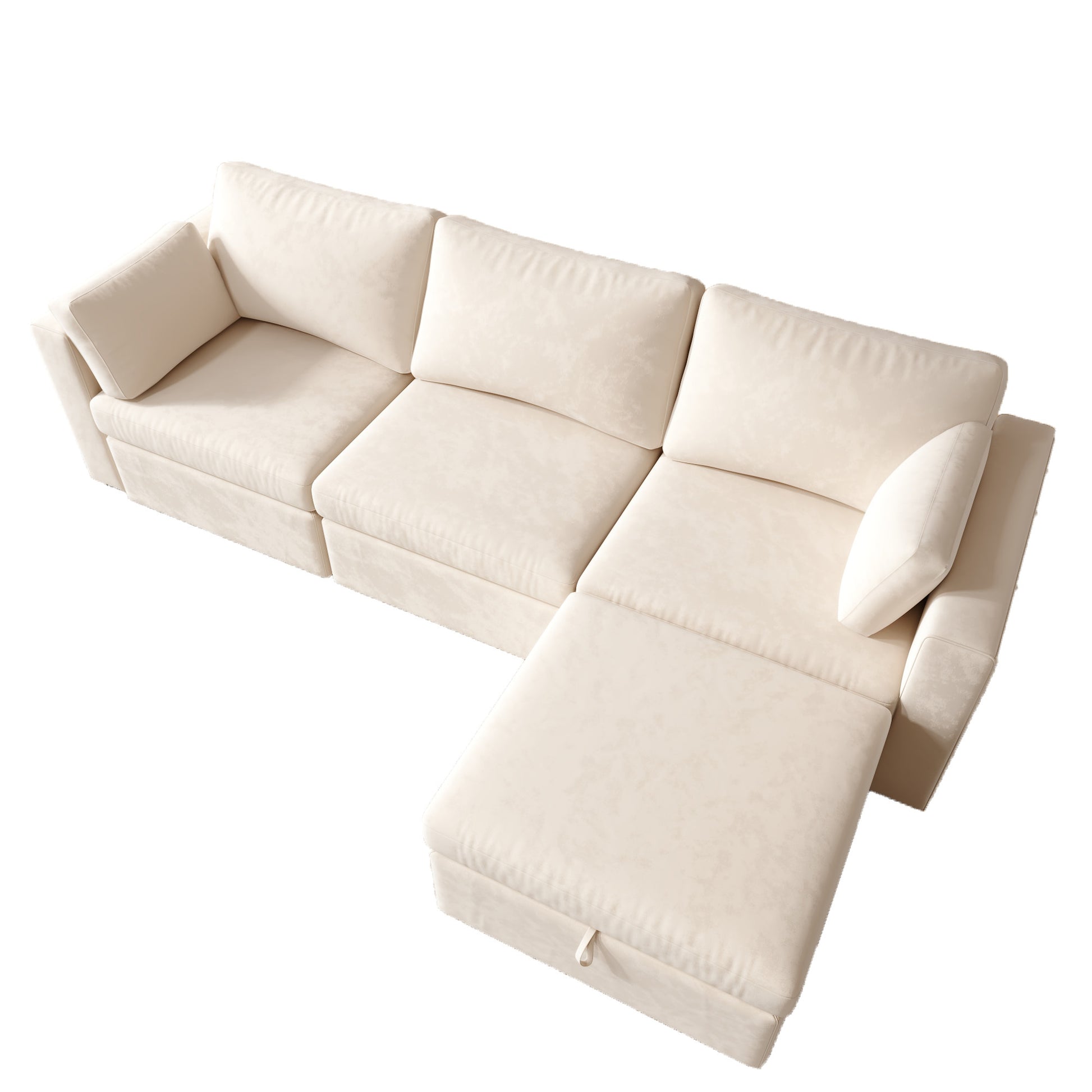 Modern Velvet U Shape Sectional Sofa, Oversized Upholstery Sectional Sofa, Chaise Couch With Storage Ottomans For Living Room Loft Apartment Office White 4 Seats Wood Primary Living Space Medium Duty Pine 4 Seat White Velvet Medium Soft Cushion Back