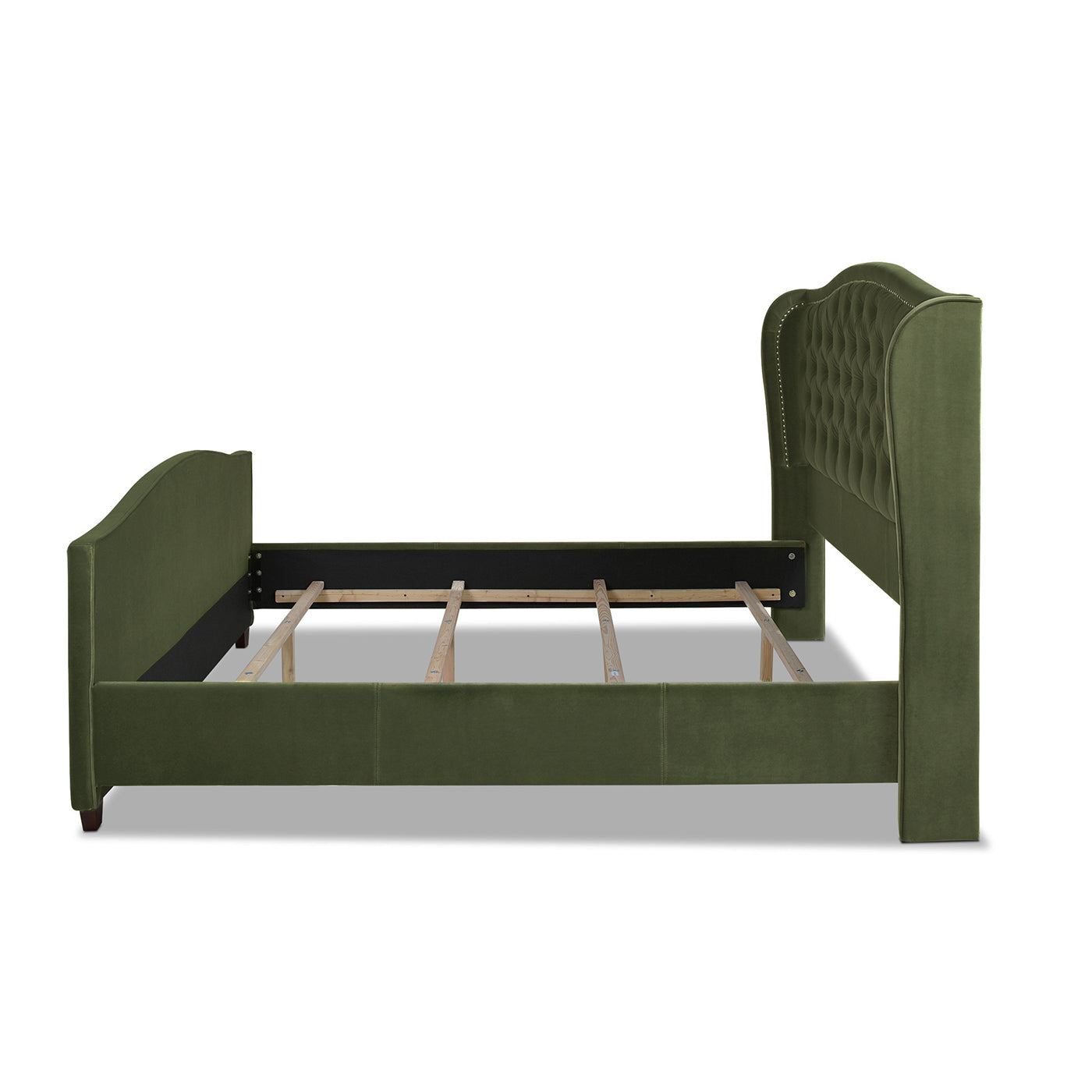 Marcella Upholstered Shelter Headboard Bed Set, King, Olive Green Performance Velvet Box Spring Required King Olive Green Wood Foam Velvet Velvet