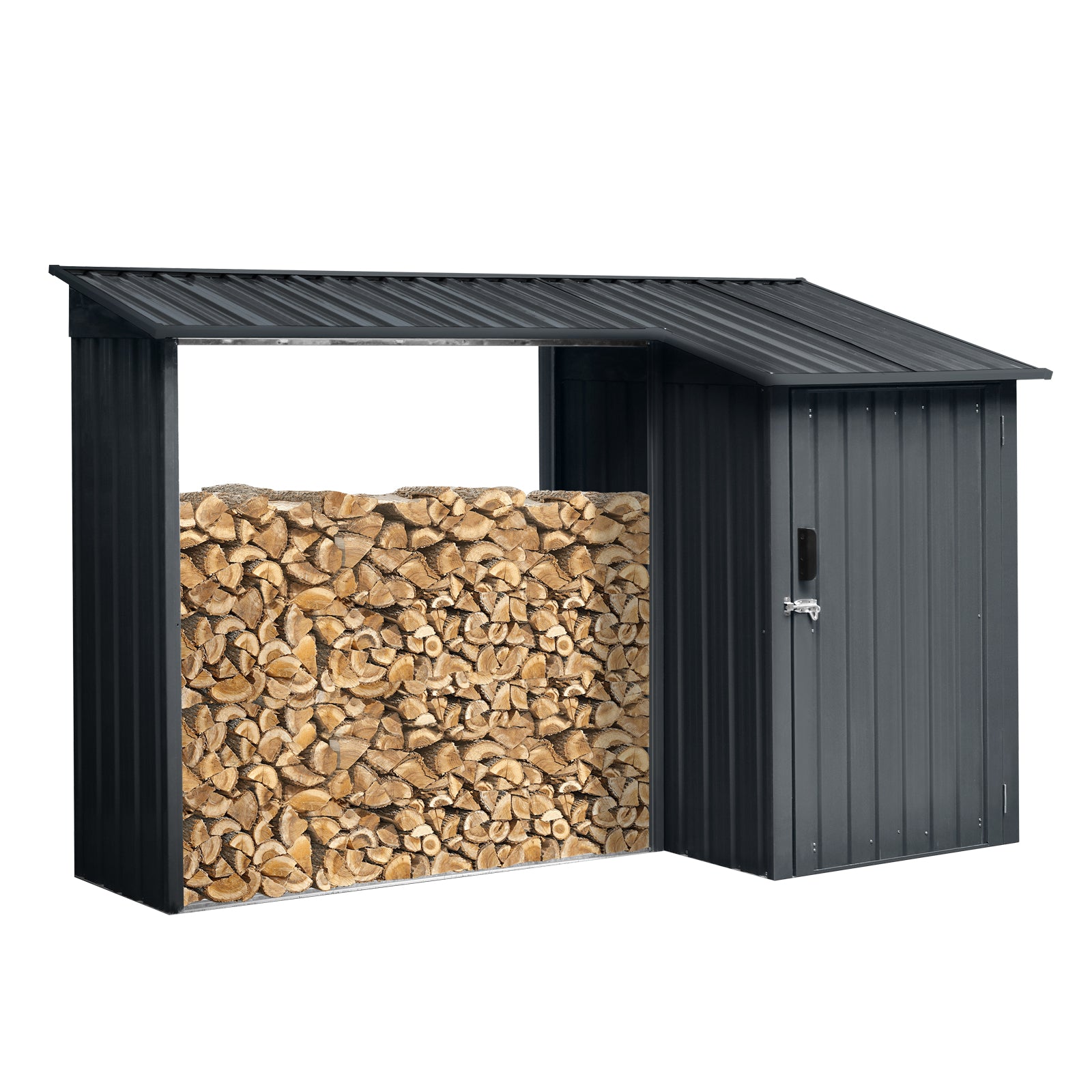 Outdoor Steel Firewood Rack And Metal Storage Shed,Two In One,Black Black Metal