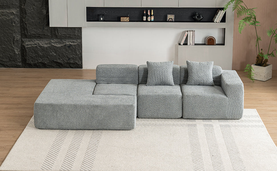 116.5" Sectional Sofa Full Compressed Sofa Couch Free Combined Sofa For Living Room, Grey Grey Foam Polyester 4 Seat