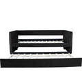 Black Upholstered Twin Size Daybed With Trundle, Velvet Fabric, Gold Iron Bar Design, No Springs Required, Moderen Style Box Spring Not Required Twin Black Wood Espresso Bedroom Minimalist,Modern,Ultra Modern Rubberwood Fiber Foam And Polyester Fiber Pad