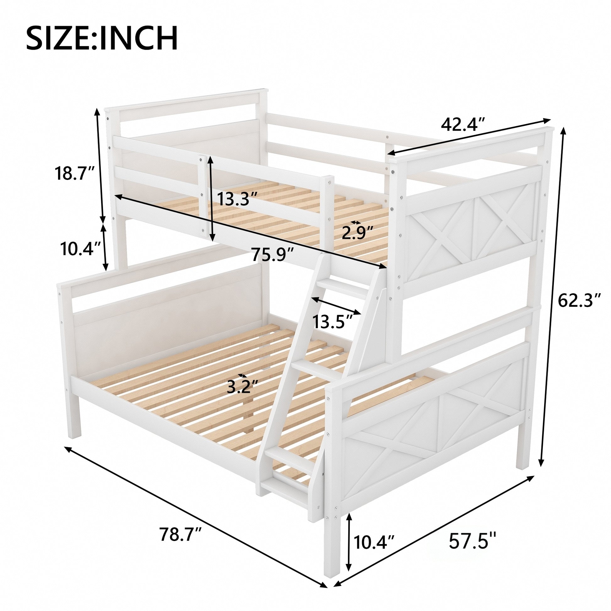 Twin Over Full Bunk Bed With Ladder, Safety Guardrail, Perfect For Bedroom, White Old Sku: Sm000118Aak 1 Twin Box Spring Not Required White Wood Bedroom Bunk Pine