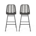 Sawtelle Outdoor Wicker Barstools Set Of 2 Grey Rattan