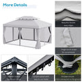 Outsunny 10' X 13' Patio Gazebo, Outdoor Gazebo Canopy Shelter With Netting And Curtains, Aluminum Frame For Garden, Lawn, Backyard And Deck, Gray Light Gray Aluminum