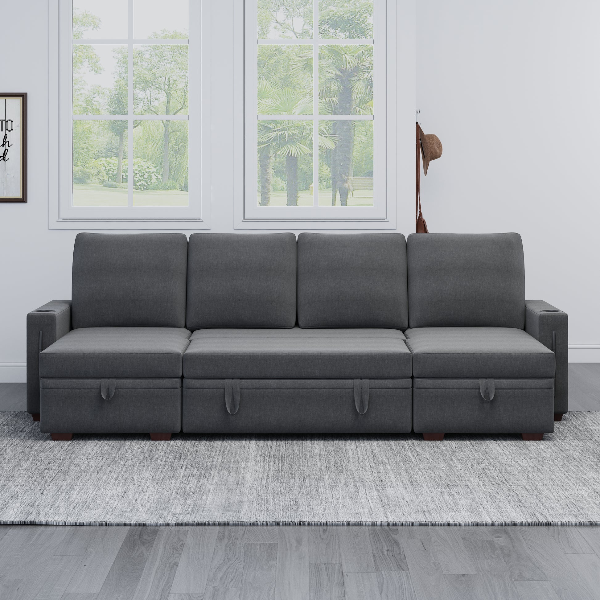 Sectional Sofa With Storage, 96" U Shaped Sectional Couches For Living Room, Comfy Convertible Sectional Sofa Dark Grey Dark Grey Linen Primary Living Space Cushion Back Soft Modern Eucalyptus Square Arms Foam Linen 4 Seat