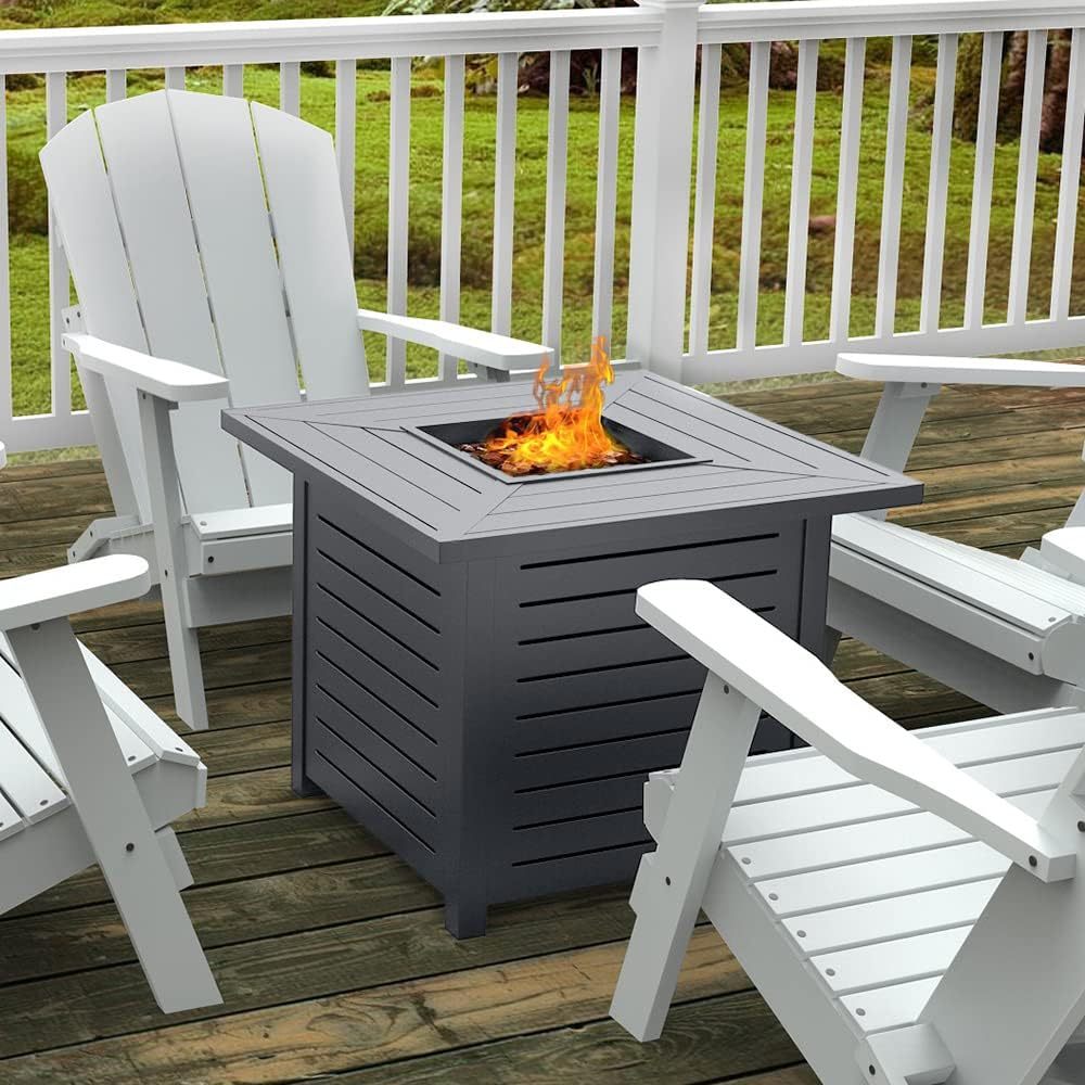 25'' H X 30'' W Steel Outdoor Fire Pit Table With Lid Grey Garden & Outdoor Modern Stone Steel