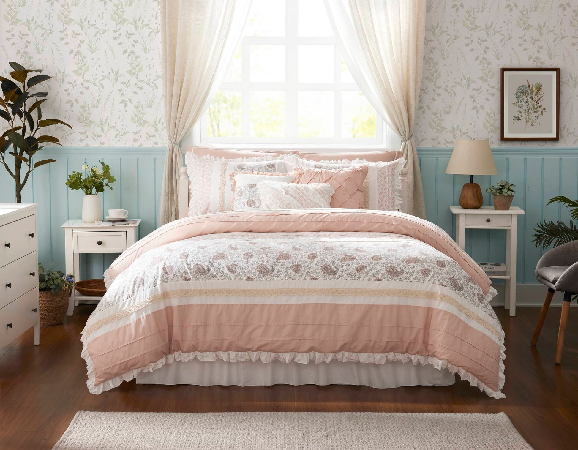 9 Piece Cotton Percale Comforter Set Blush Cal King California King Blush Polyester
