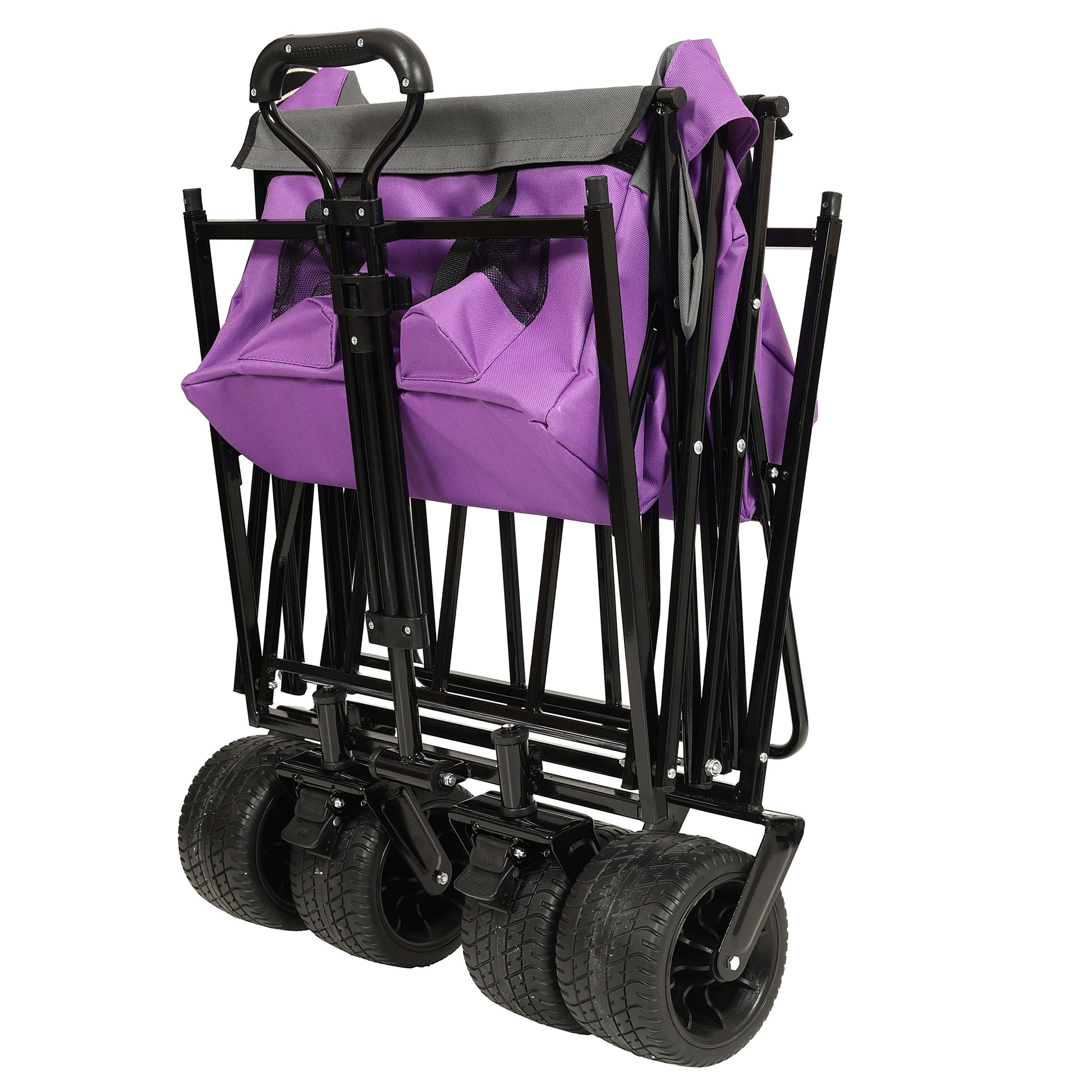 480Lbs Collapsible Wagon With Canopy,Wagon Stroller With 7" All Terrain Wheels, Lightweight Foldable Wagon, Large Capacity For Camping, Shopping, Sports, And Garden Use,Purple With Mosquito Net