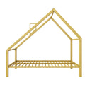 Full Size Metal House Platform Bed With Roof And Chimney, Gold Box Spring Not Required Full Gold Metal Bedroom Bed Frame Metal