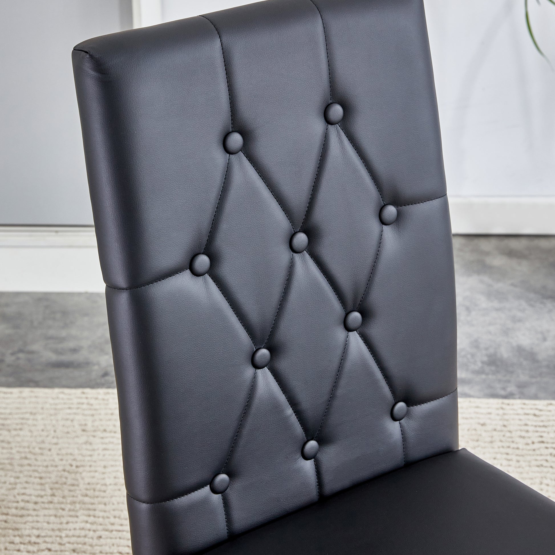 2 Piece Dining Chair, Modern Style Kitchen Upholstered High Back, Metal Leg Office Chair, Suitable For Dining Room, Office, Restaurant. Black Set Of 2 Pu