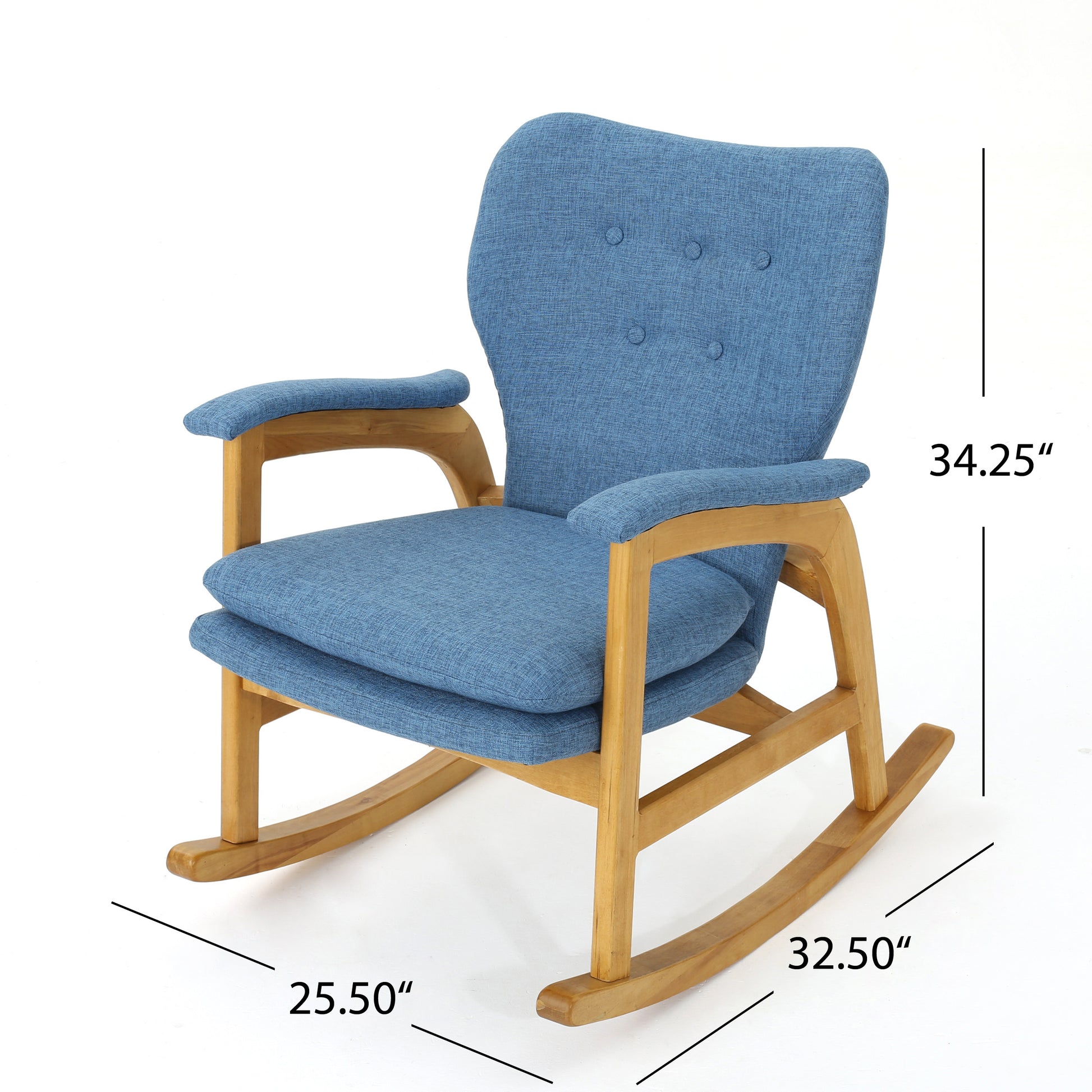 Mid Century Fabric Rocking Chair Blue Fabric