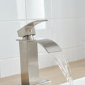 Brushed Nickel Waterfall Single Handle Low Arc Bathroom Faucet With Drain Brushed Nickel Brass