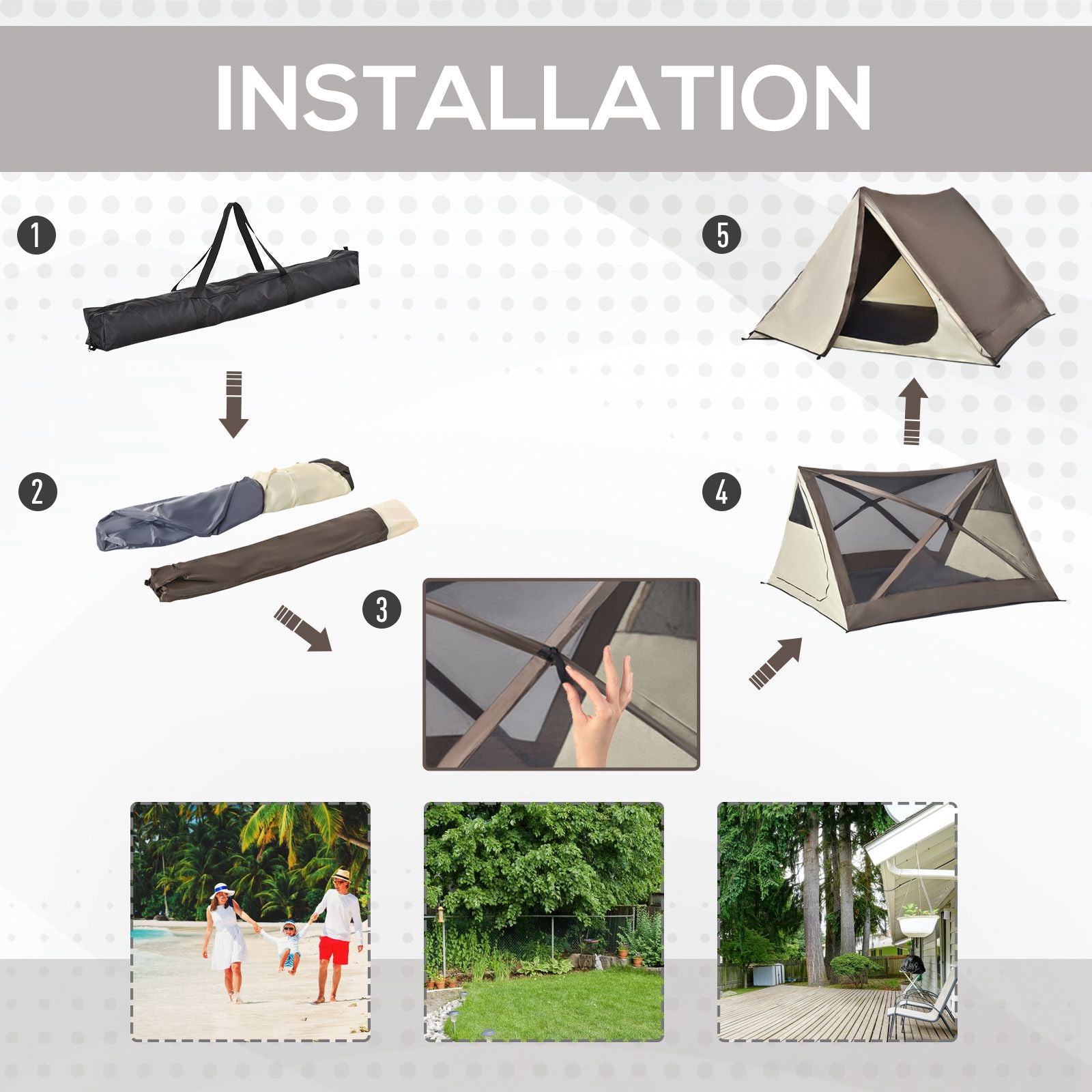 Outsunny 2 3 People Pop Up Camping Tent Waterproof Automatic Instant Tent Portable Cabana Beach Tent With Rainfly, Carry Bag, Windows And Doors, Outdoor Camping Hiking Indoor Brown Polyester